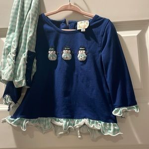Snowman French dot long sleeve matching set